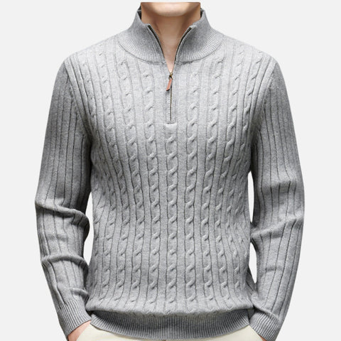 Ellie - Stilvoller Herrenpullover mit halbem Reißverschluss, Zopfmuster und Rollkragen