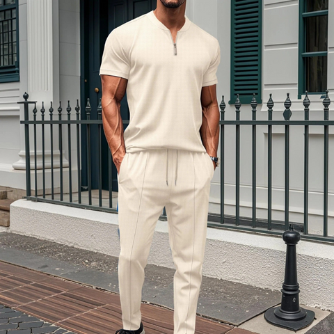 Gadiel - Lässiges, schmal geschnittenes Set aus T-Shirt mit Reißverschluss und Hose für Herren