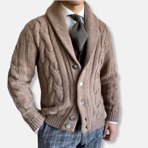 Nelson - Elegante Strickjacke mit Kabelmuster und Schalkragen für Herren