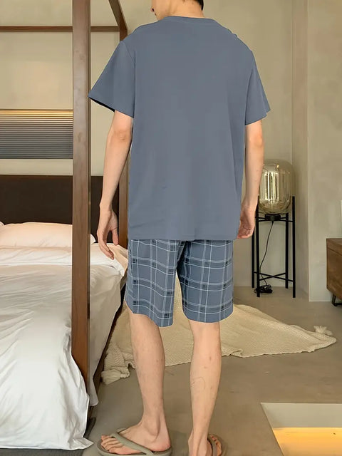 Troy - Kurzärmliges Loungewear- und Shorts-Set aus Baumwolle für Herren