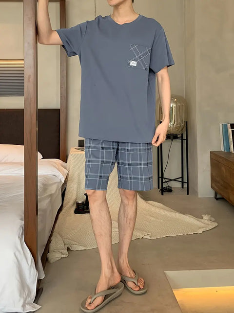Troy - Kurzärmliges Loungewear- und Shorts-Set aus Baumwolle für Herren