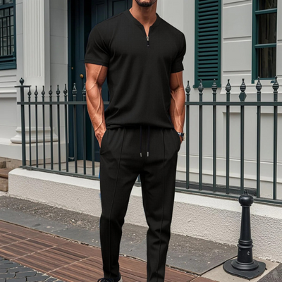 Gadiel - Lässiges, schmal geschnittenes Set aus T-Shirt mit Reißverschluss und Hose für Herren