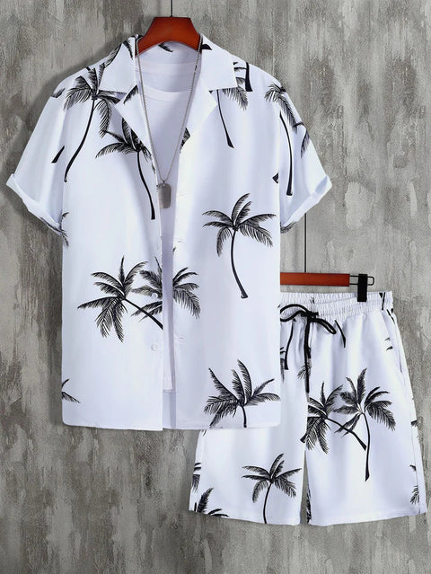 Alvin - Kokosnussbäume Allover-Druck Sommer-Outfit-Set für Männer