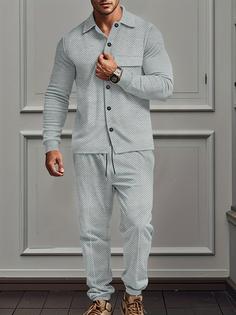 Silvano - Stilvolles, lässiges Set aus langärmeligem Polohemd mit Knöpfen und Hose für Herren