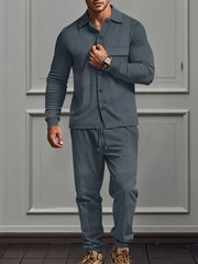 Silvano - Stilvolles, lässiges Set aus langärmeligem Polohemd mit Knöpfen und Hose für Herren