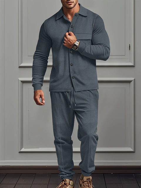 Silvano - Stilvolles, lässiges Set aus langärmeligem Polohemd mit Knöpfen und Hose für Herren