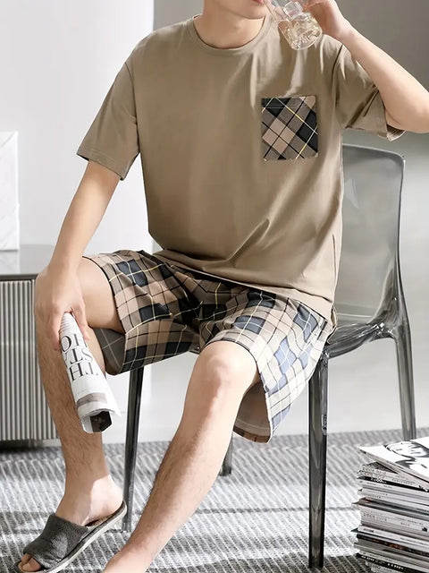 Severin - Pyjama-Set für Herren mit kurzärmeligen und karierten Shorts