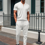Gadiel - Lässiges, schmal geschnittenes Set aus T-Shirt mit Reißverschluss und Hose für Herren