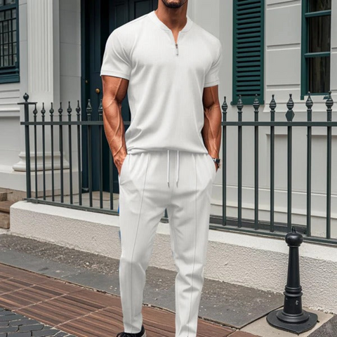 Gadiel - Lässiges, schmal geschnittenes Set aus T-Shirt mit Reißverschluss und Hose für Herren