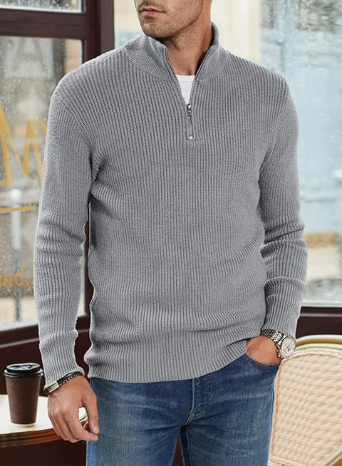 Simon - Stilvoller Strickpullover mit Reißverschluss und Rollkragen für Herren