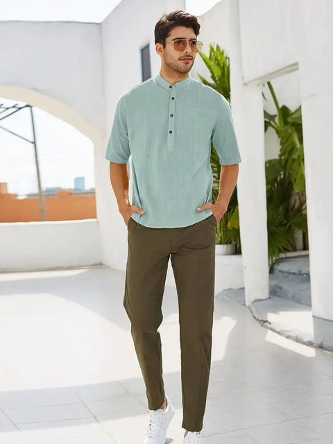 Rubin - Lässiges bequemes Kurzarmhemd aus Baumwolle