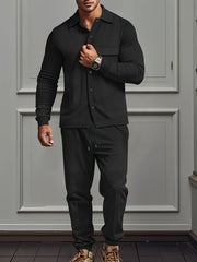 Silvano - Stilvolles, lässiges Set aus langärmeligem Polohemd mit Knöpfen und Hose für Herren