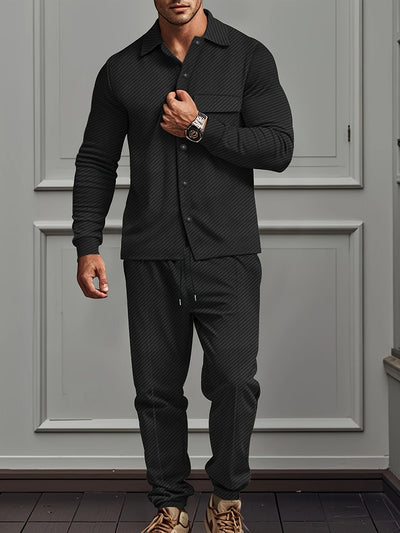 Silvano - Stilvolles, lässiges Set aus langärmeligem Polohemd mit Knöpfen und Hose für Herren