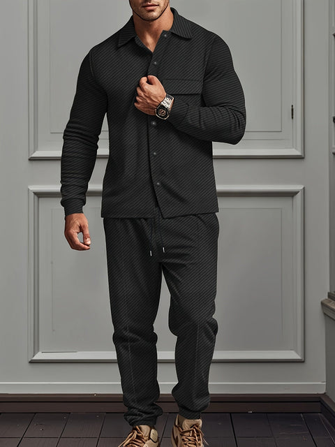 Silvano - Stilvolles, lässiges Set aus langärmeligem Polohemd mit Knöpfen und Hose für Herren