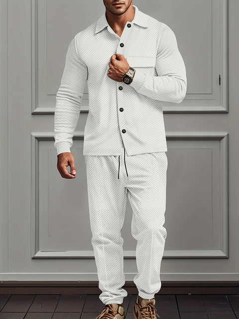 Silvano - Stilvolles, lässiges Set aus langärmeligem Polohemd mit Knöpfen und Hose für Herren