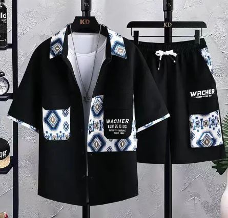 Thimothy - Gemustertes Oberteil und Shorts mit elastischem Bund Zweiteiliges Set