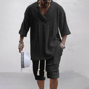 Vincent - Stilvolles, lässiges Oversize-Set aus Strick-T-Shirt und Shorts für Herren
