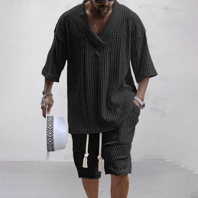 Vincent - Stilvolles, lässiges Oversize-Set aus Strick-T-Shirt und Shorts für Herren