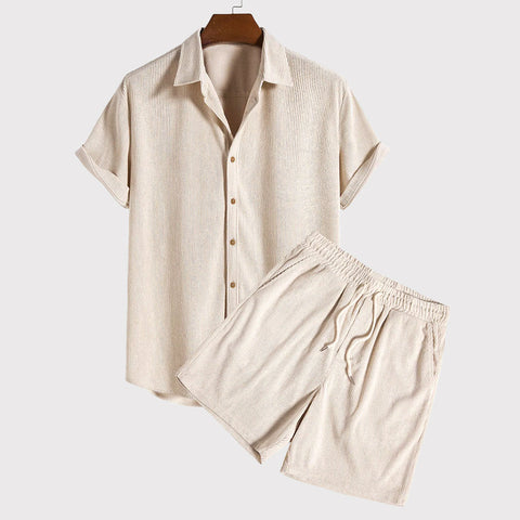 Leonard - Lässiges Set aus kurzärmeligem Hemd mit Knöpfen und Shorts mit Kordelzug