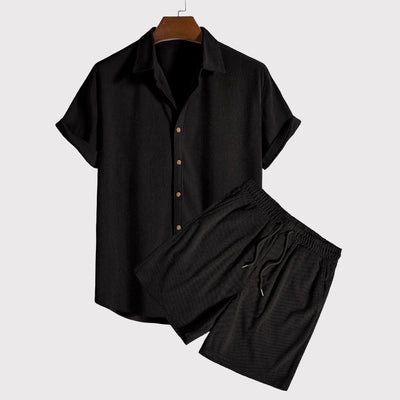 Leonard - Lässiges Set aus kurzärmeligem Hemd mit Knöpfen und Shorts mit Kordelzug