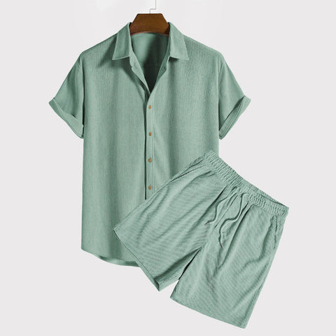 Leonard - Lässiges Set aus kurzärmeligem Hemd mit Knöpfen und Shorts mit Kordelzug