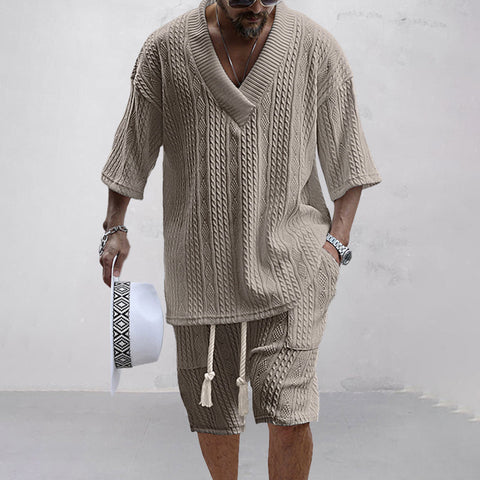 Vincent - Stilvolles, lässiges Oversize-Set aus Strick-T-Shirt und Shorts für Herren