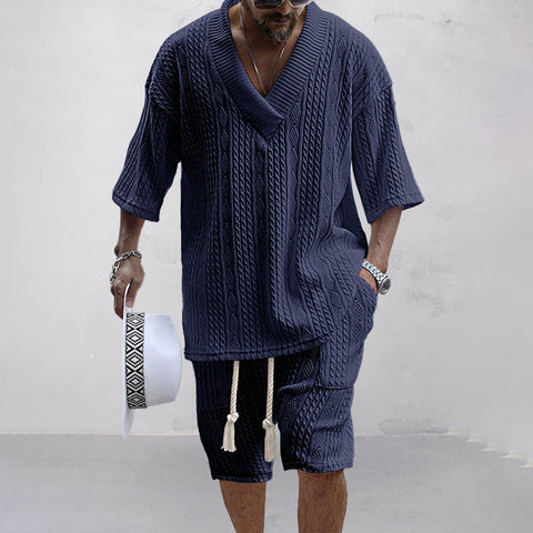 Vincent - Stilvolles, lässiges Oversize-Set aus Strick-T-Shirt und Shorts für Herren
