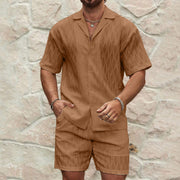 Andrius - Elegantes, stilvolles Polohemd mit Knöpfen und Shorts im Set für Herren