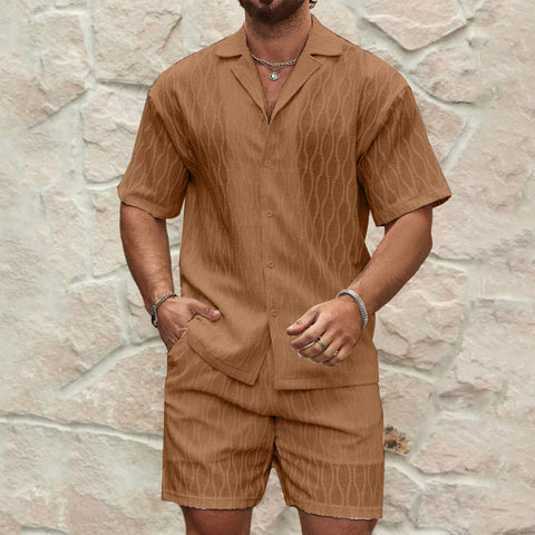Andrius - Elegantes, stilvolles Polohemd mit Knöpfen und Shorts im Set für Herren