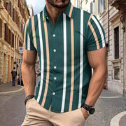 Caiden - Stilvolles, schmal geschnittenes, gestreiftes Kurzarm-Poloshirt mit Knöpfen für Herren