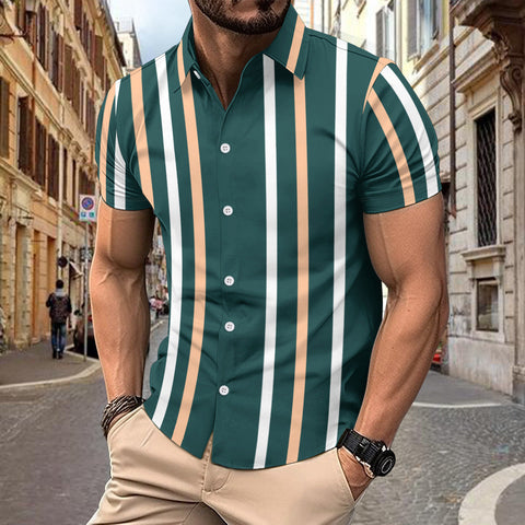Caiden - Stilvolles, schmal geschnittenes, gestreiftes Kurzarm-Poloshirt mit Knöpfen für Herren