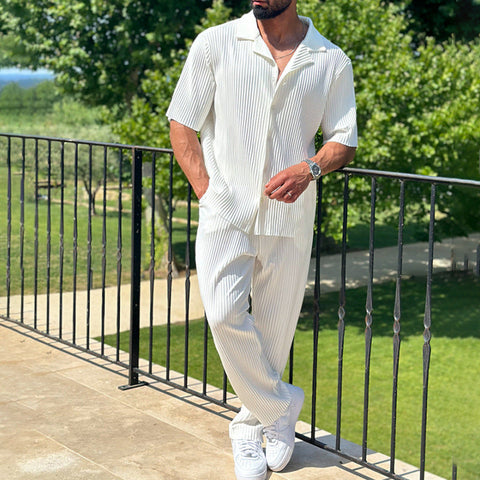 Florentin - Stilvolles Set aus gestricktem Polohemd mit Knopfleiste und Hose für Herren