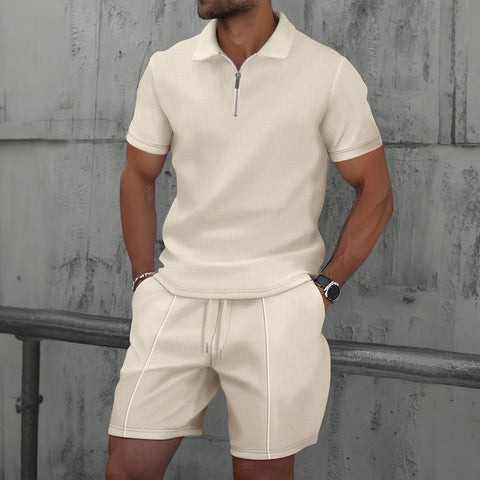 Almir - Lässiges Polohemd mit halbem Reißverschluss und Shorts im Set für Herren