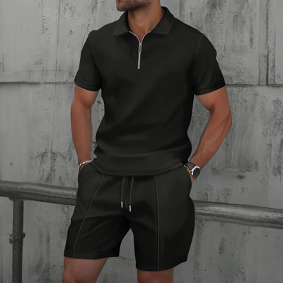 Almir - Lässiges Polohemd mit halbem Reißverschluss und Shorts im Set für Herren
