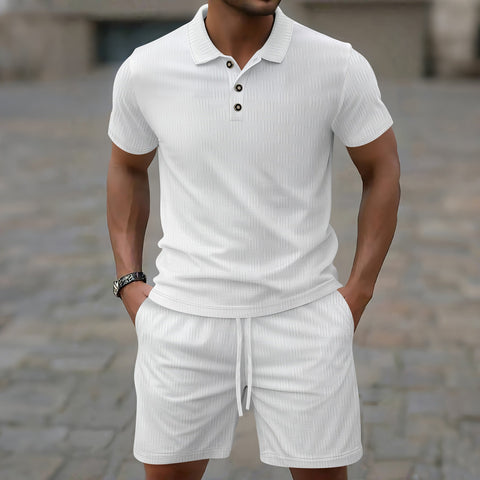 Elvio - Lässiges Slim-Fit-Polohemd und Shorts im Set für Herren