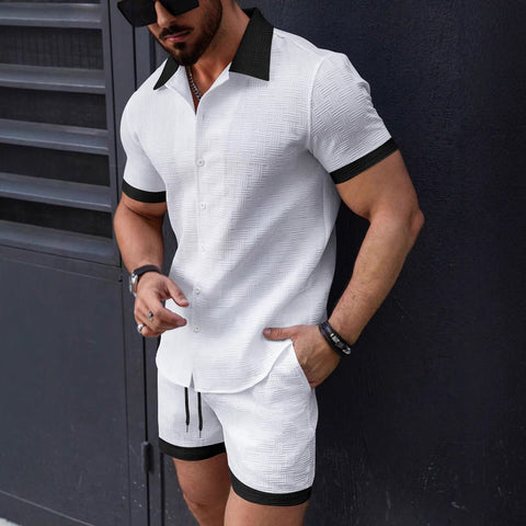 Henrik - Lässiges Jacquard-Polohemd mit Knöpfen und Shorts für Herren