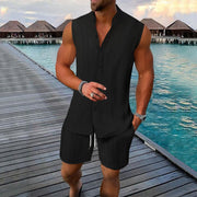 Freddy - Lässiges, ärmelloses Hemd mit Knöpfen und kurze Hose für Herren