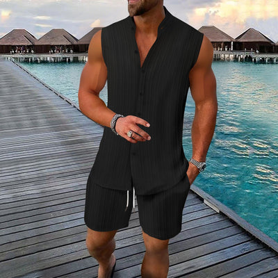 Freddy - Lässiges, ärmelloses Hemd mit Knöpfen und kurze Hose für Herren