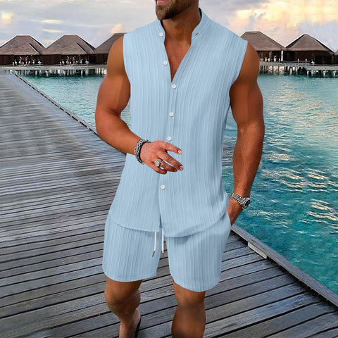 Freddy - Lässiges, ärmelloses Hemd mit Knöpfen und kurze Hose für Herren