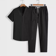 Jayden - Lässiges, elegantes Shirt mit V-Ausschnitt und Hose für Herren
