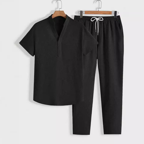 Jayden - Lässiges, elegantes Shirt mit V-Ausschnitt und Hose für Herren