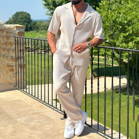 Florentin - Stilvolles Set aus gestricktem Polohemd mit Knopfleiste und Hose für Herren