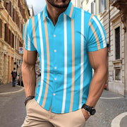 Caiden - Stilvolles, schmal geschnittenes, gestreiftes Kurzarm-Poloshirt mit Knöpfen für Herren