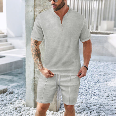 Dennis - Lässiges, atmungsaktives Set aus Hemd mit Reißverschluss und Shorts für Herren