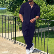 Florentin - Stilvolles Set aus gestricktem Polohemd mit Knopfleiste und Hose für Herren