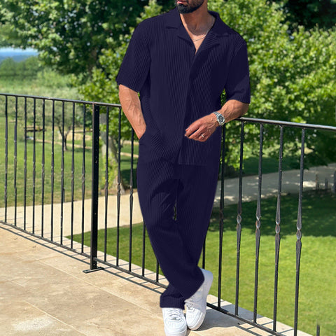 Florentin - Stilvolles Set aus gestricktem Polohemd mit Knopfleiste und Hose für Herren