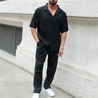 Florentin - Stilvolles Set aus gestricktem Polohemd mit Knopfleiste und Hose für Herren