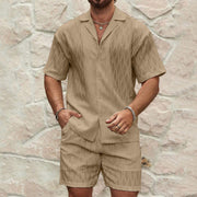 Andrius - Elegantes, stilvolles Polohemd mit Knöpfen und Shorts im Set für Herren