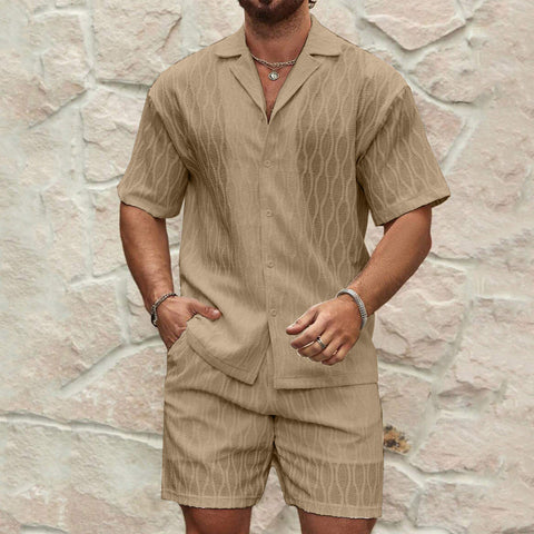 Andrius - Elegantes, stilvolles Polohemd mit Knöpfen und Shorts im Set für Herren