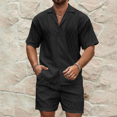 Andrius - Elegantes, stilvolles Polohemd mit Knöpfen und Shorts im Set für Herren